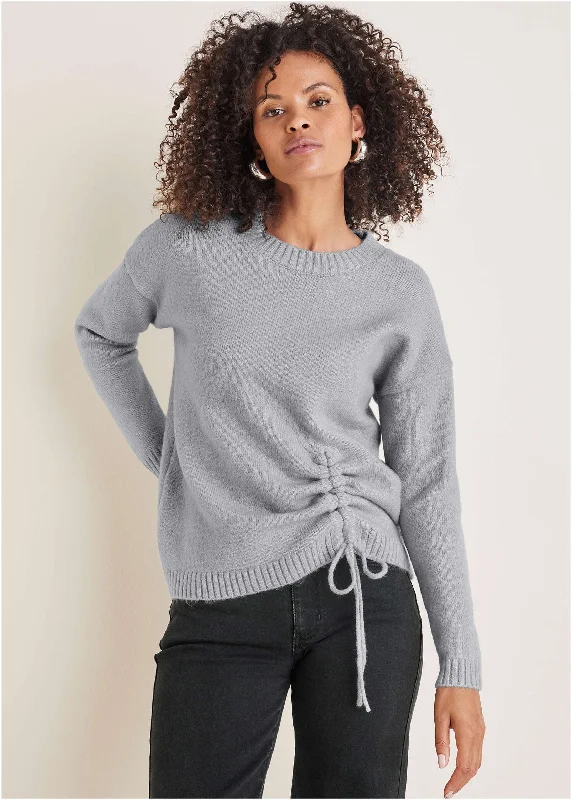 Vintage-Inspired Women's Clothes Ruched Sweater - Light Heather Grey