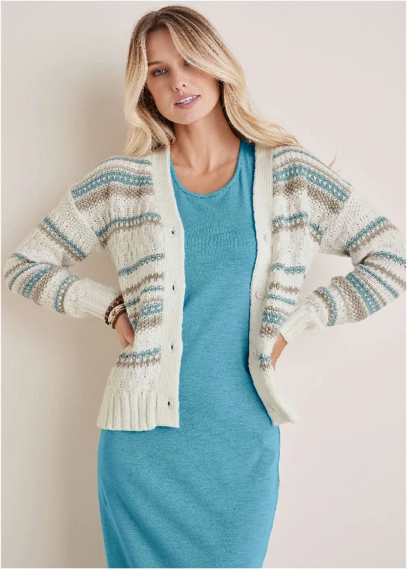 Women's Travel Outfit Set Stripe Cardigan - Light Blue Stripes