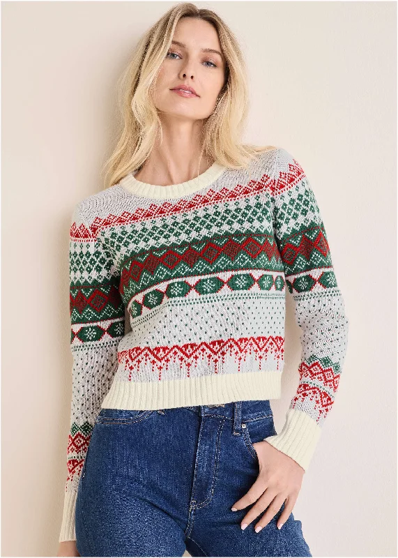 Women's Clothes For Special Occasions Fair Isle Sweater - Red & Green Multi