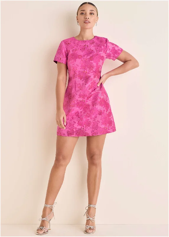 Women's Festive Attire Jacquard A-Line Mini Dress - Pink Metallic