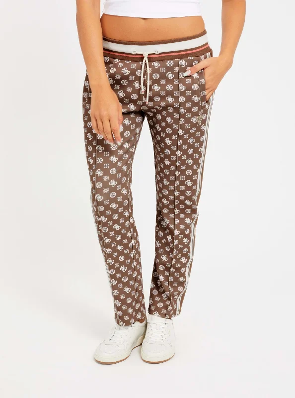 Women's Chic Outfit Beige Brown Logo Active Pants