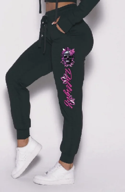 Women's Vintage Clothes Dark Purple Skull Jogger