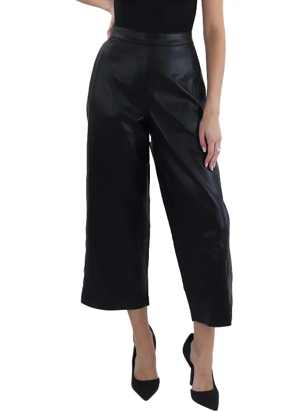 Women's Clothes For Work Bernie Womens Faux Leather Mid-Rise Wide Leg Pants