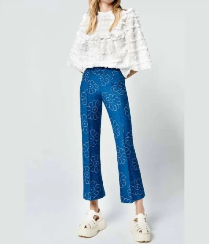 Women's Vintage-Inspired Clothing Cropped Pintuck Pant In Indigo Floral