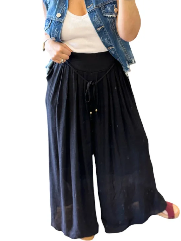 Women's Sporty Clothes Elastic Waist Drawstring Wide Leg Pants In Black