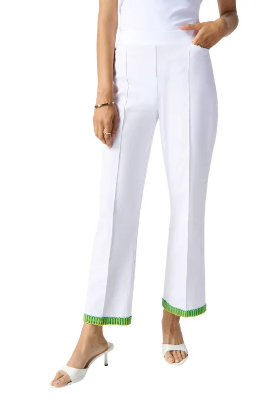 Women's Casual Apparel For Weekends Embroidered Trim Wide Leg Pant In White/multi