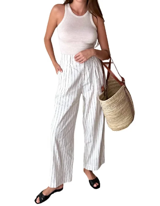 Women's Clothing For Outdoor Activities Essential Pleated Pant In Ivory Charcoal Stripe