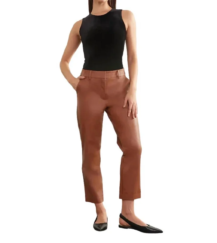 Women's Cozy Outfit For Lounging Faux Leather 7/8 Trouser In Cocoa