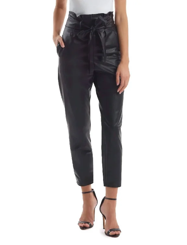 Casual Outfit For Women Faux Leather Paperbag Pant In Black