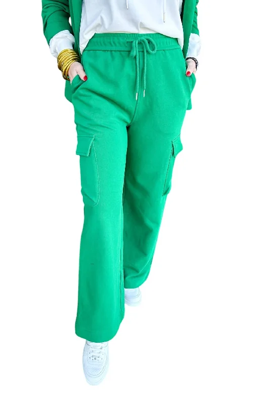 Women's Clothes French Terry Relaxed Wide Leg Cargo Pants In Green