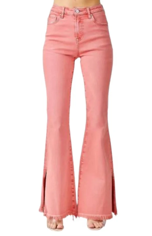 Women's Stylish Casual Garments High Rise Flares In Peach Blossom