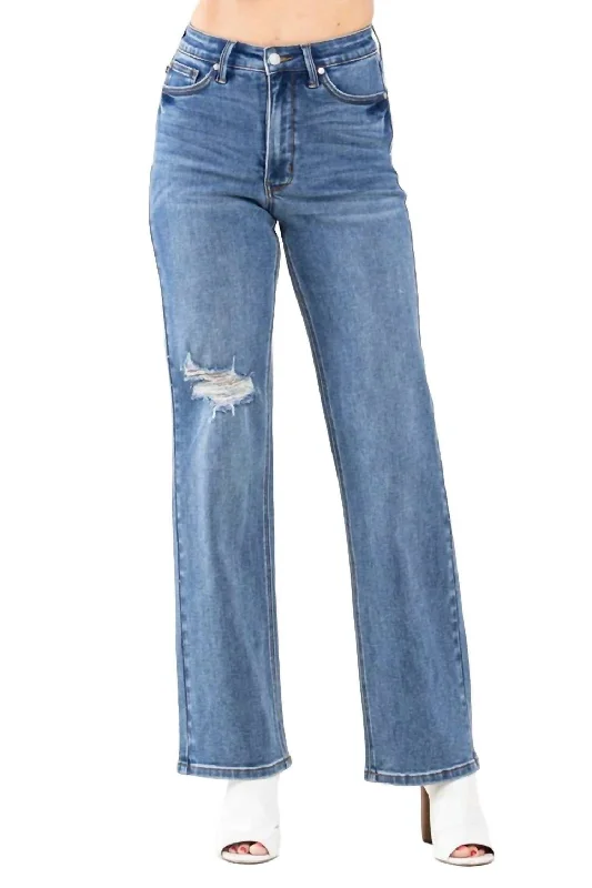 Charming Women's Garments High Waist Tummy Control 90's Straight Leg Jean In Medium Blue