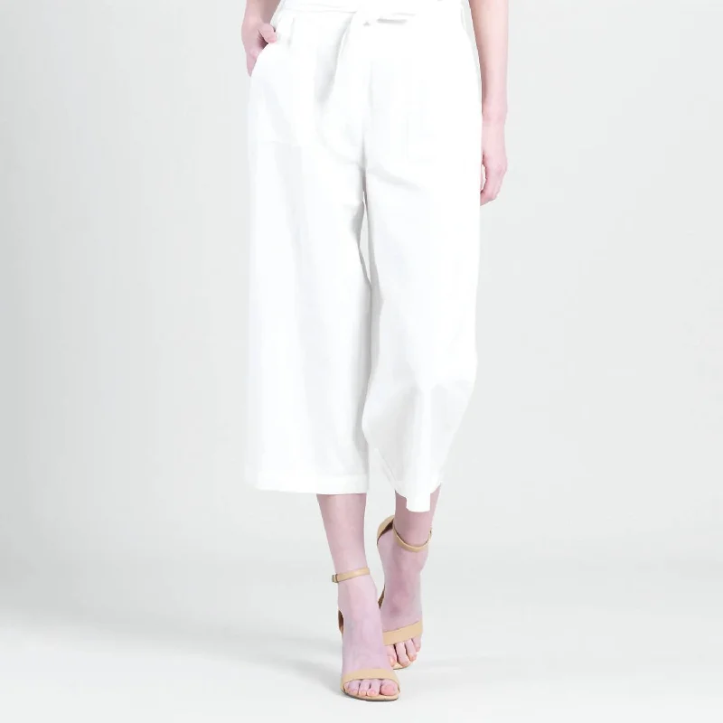 Women's Everyday Apparel Linen Knit - Tie Waist Cropped Pant In Ivory