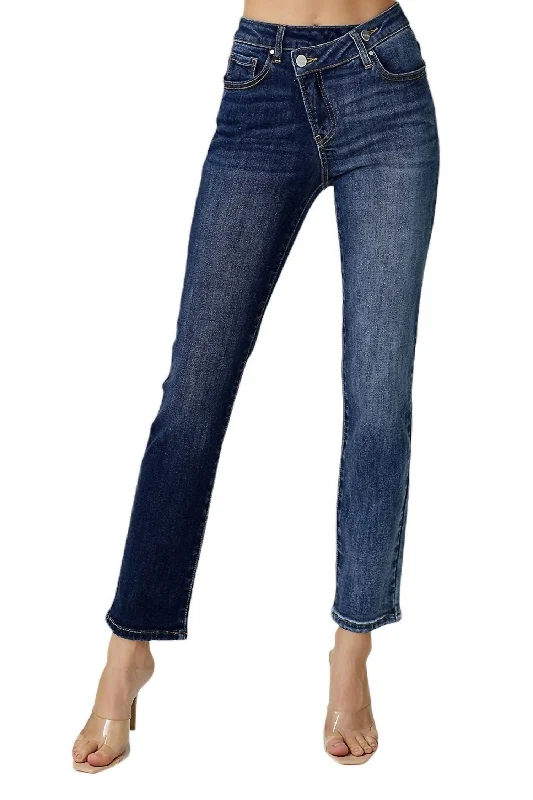 Affordable Women's Garments Mid-Rise Crossover Relaxed Skinny In Dark Denim