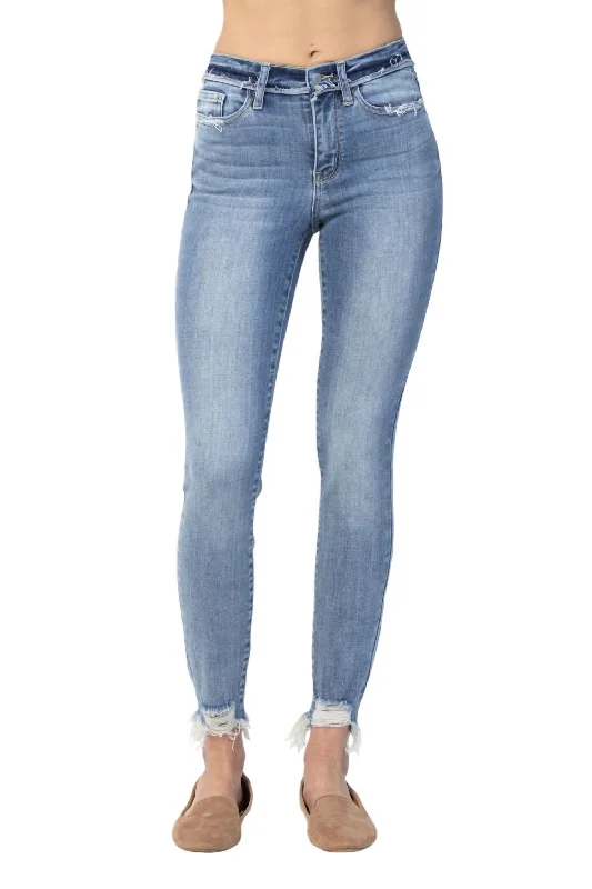 Women's Plus-Size Garments Mid Rise Released Waistband Skinny In Washed Denim