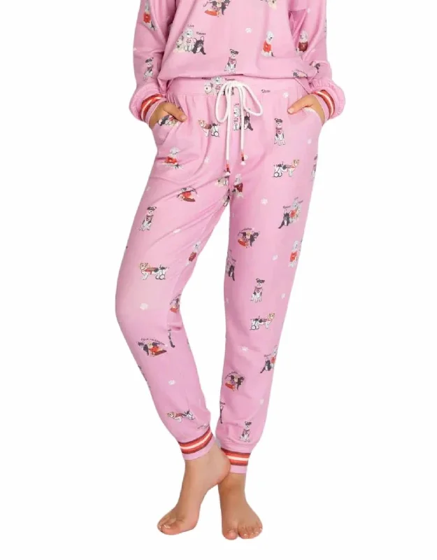 Timeless Women's Apparel My Favorite Breed Dog Print Pj Pant In Pink Orchard