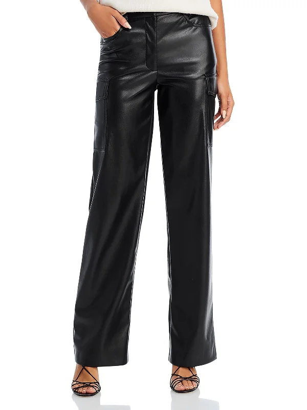 Sustainable Women's Apparel Nate Womens Faux Leather Mid-Rise Cargo Pants