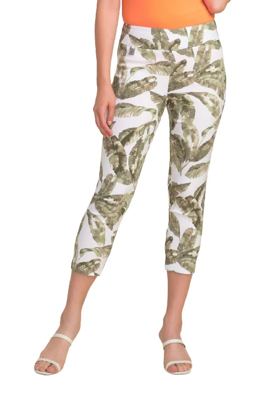 Women's Cozy Clothes Palm Leaf Capri Pant In White/multi