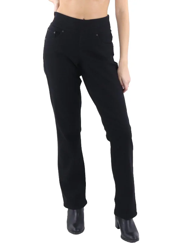 Women's Comfortable Lounge Outfit Petites Womens Mid-Rise Stretch Straight Leg Jeans