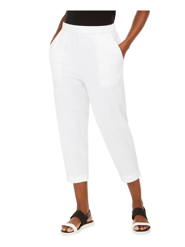 Women's Clothes Petites Womens Organic Cotton Slouchy Cropped Pants