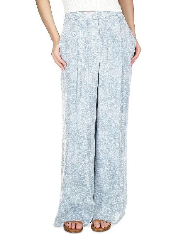 Women's Plus-Size Casual Outfit Petites Womens Satin Pleated Wide Leg Pants