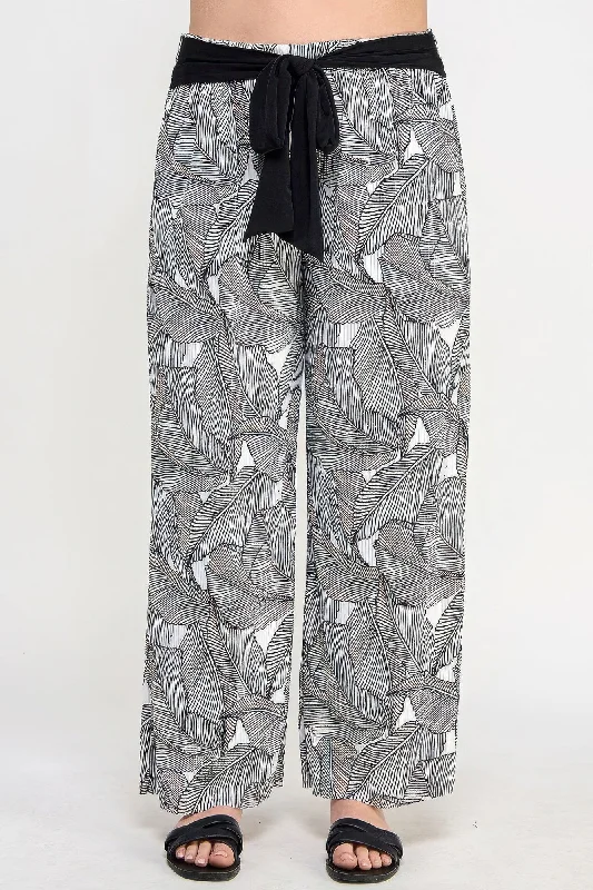 Women's Romantic Outfit Plisse Palm Print Pants