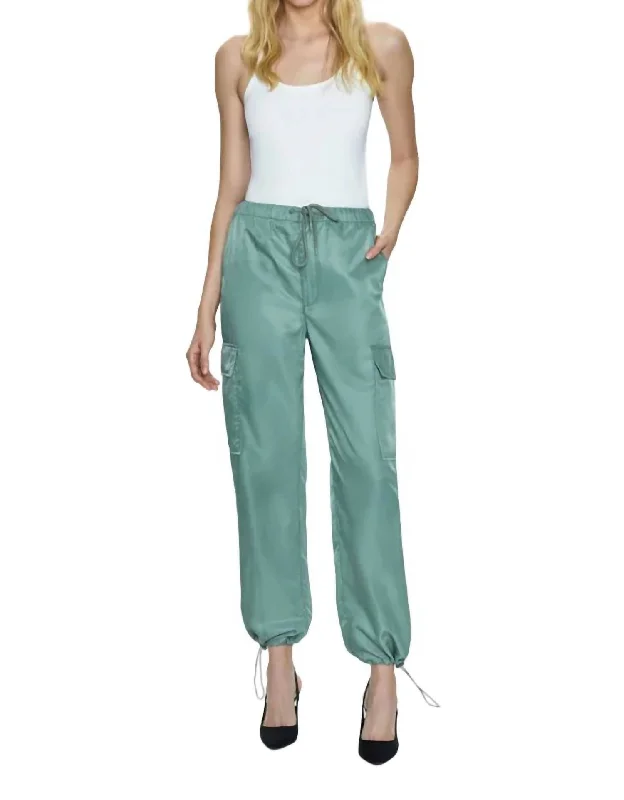 Women's Office Outfit Satin Cargo Pant In Jade