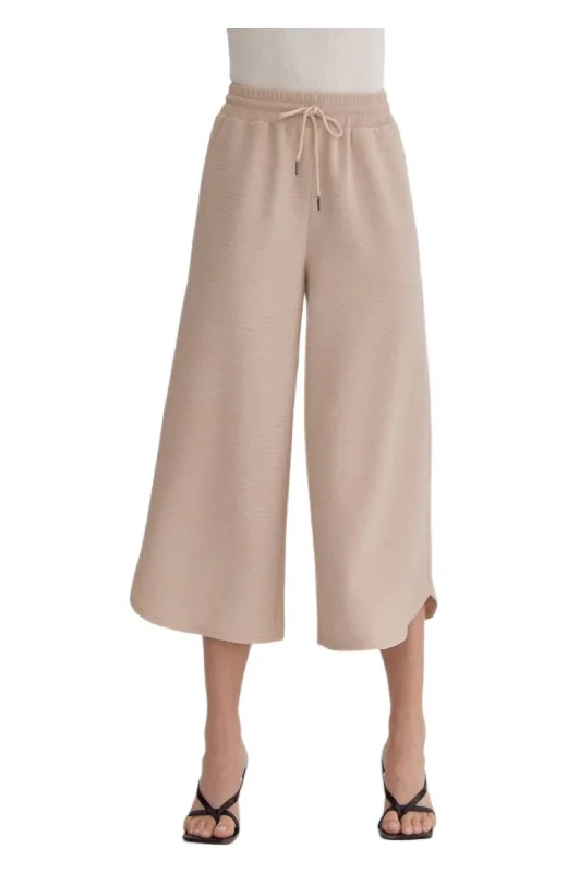 Women's Clothing With Trendy Designs Textured Wide Leg Pants In Light Taupe