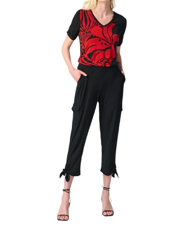 Women's Evening Wear Attire Tie Detail Pants In Black