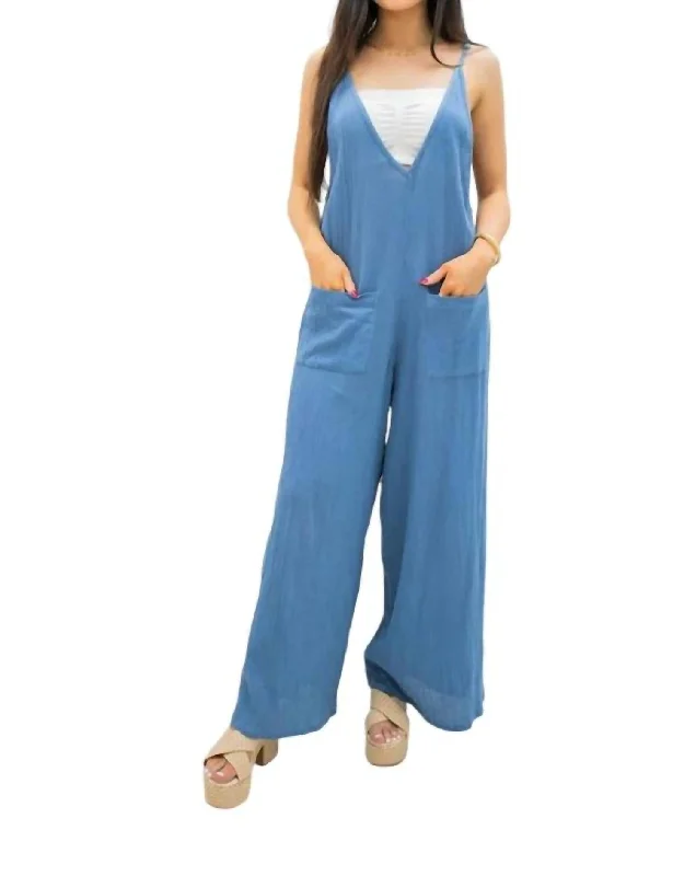 Women's Transitional Attire V-Neck Jumpsuit In Blue