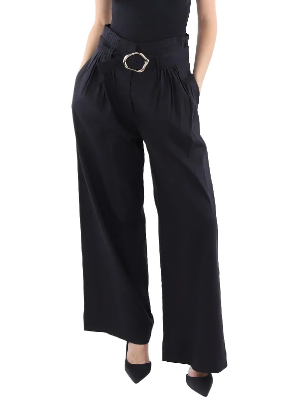 Women's Stylish Outdoor Outfit Womens Belted Pleated Wide Leg Pants