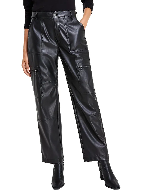 Women's Workout Garments Womens Faux Leather Embossed Cargo Pants