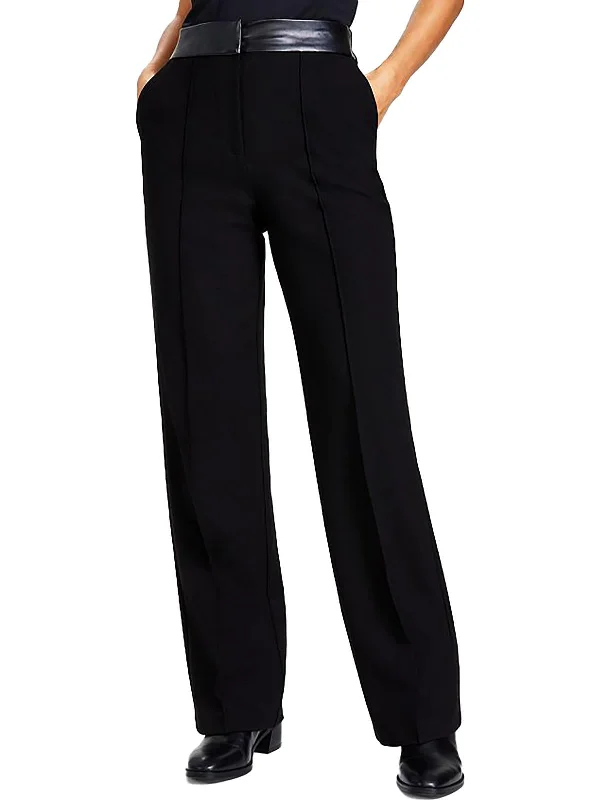 Women's Wedding Apparel Womens Faux Leather Trim High Rise Straight Leg Pants