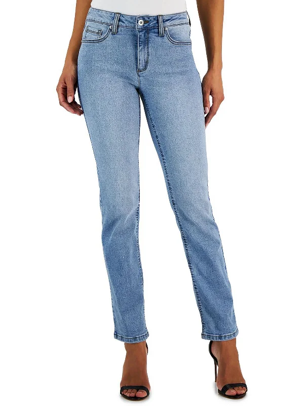 Elegant Women's Attire Womens Mid Rise Denim Straight Leg Jeans